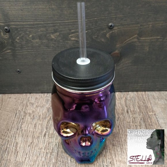 💀 Circle Glass Rainbow Skull Tumbler - Picture 1 of 2